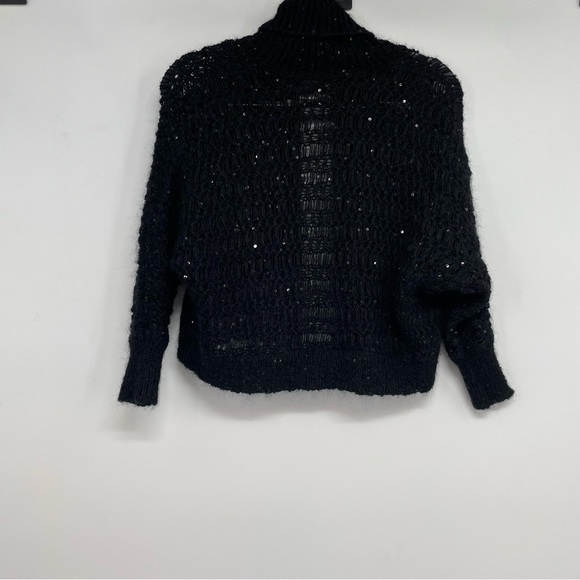 EXPRESS  Women's Black Sequins Crop Open Front Knit Wool Blend Cardigan Size S - Picture 3 of 9